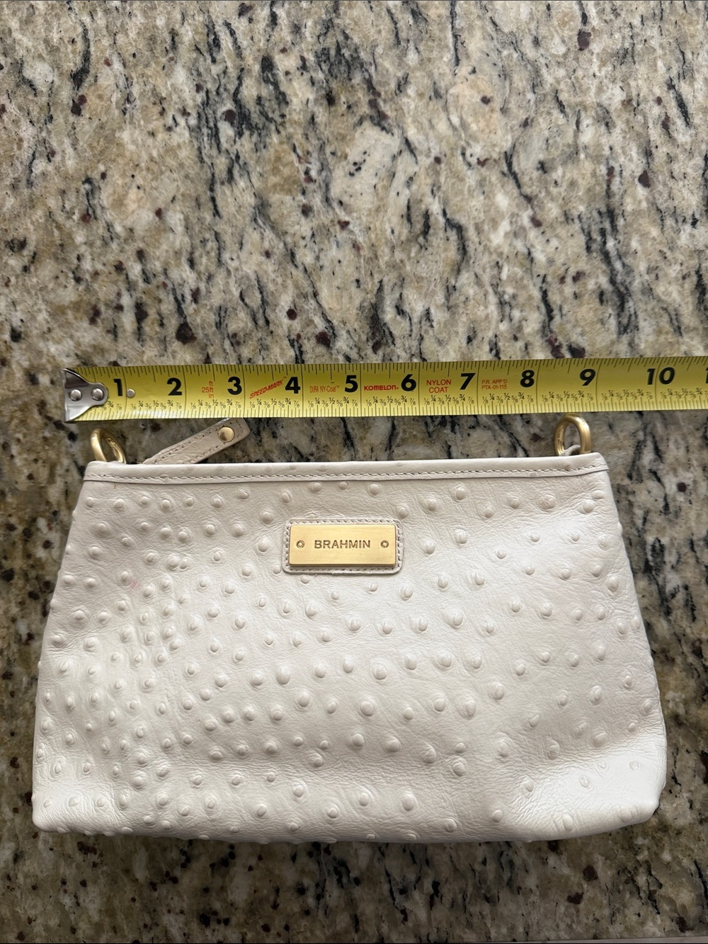 Brahmin Ivory Embossed Ostrich-Texture Wristlet with Gold Plate